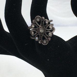 Premier Deigns Signed Ring Silver Plated Crystals